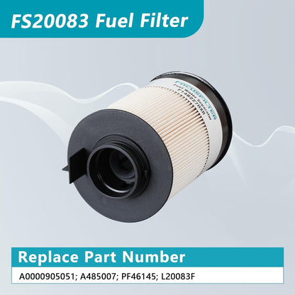 FS20083 Fuel Water Separator Filter PF9908 Fuel Filter Replace A0000905051 A48507 A485007 PF46145 A4720900651 FK13834 L5104F KX2765 KX2769 Compatible with ISX DD13 DD15 DD16 Detroit Diesel Engines